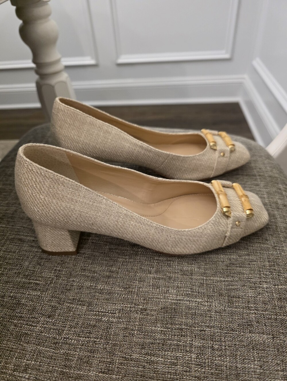 Talbots Bamboo Buckle Linen/Tweed Block Heels Size 7